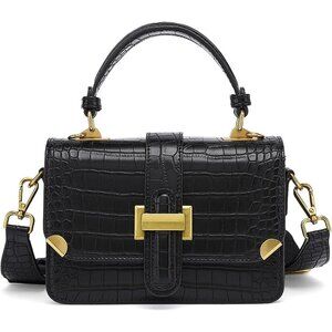 Women Small Classy Crossbody Purse Top Handle Handbags Leather Satchel Bag Black